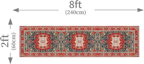 سجاد Enkor Runner للممر، 2x8 سجاد أرضية بوهو ناعم غير قابل للانزلاق للمطبخ، سجادة حديثة لغرفة المعيشة وغرفة النوم، مدخل أحمر وأزرق in Kuwait
