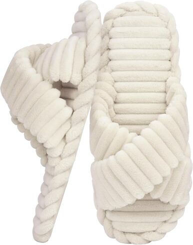ZOORON Women's Cozy Slippers Crossbands & Memory Foam - Soft Plush Lined Non-Slip Indoor Outdoor Open Toe Shoes Trendy Gift in Saudi Arabia