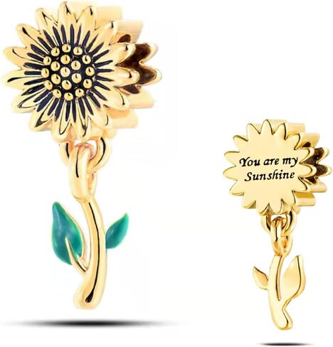 Gold Sunflower Charm Compatible with Pandora Bracelet Flower My Sunshine Shining Bead Women Anniversary Birthday Mothers Day in Saudi Arabia