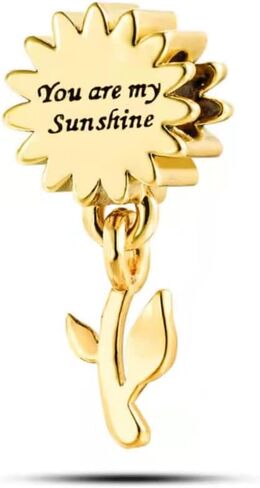 Gold Sunflower Charm Compatible with Pandora Bracelet Flower My Sunshine Shining Bead Women Anniversary Birthday Mothers Day in Saudi Arabia