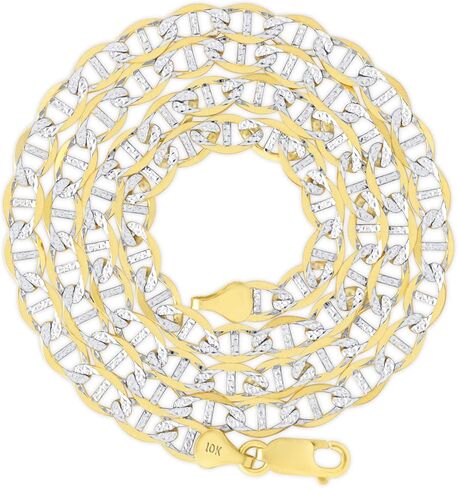 Nuragold 10k Real Yellow Gold Solid Mariner 6mm Anchor Chain Pave Diamond Cut Necklace (18"-30") Two Tone Italian Jewelry for Men & Women in Saudi Arabia