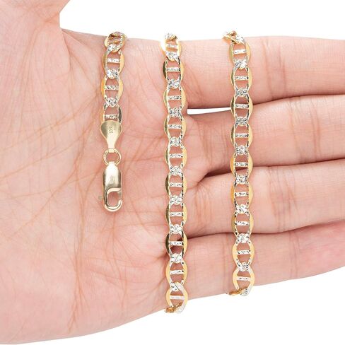 Nuragold 10k Real Yellow Gold Solid Mariner 6mm Anchor Chain Pave Diamond Cut Necklace (18"-30") Two Tone Italian Jewelry for Men & Women in Saudi Arabia