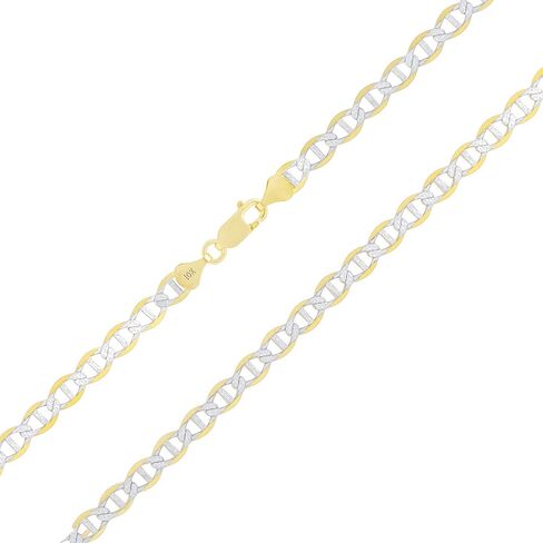 Nuragold 10k Real Yellow Gold Solid Mariner 6mm Anchor Chain Pave Diamond Cut Necklace (18"-30") Two Tone Italian Jewelry for Men & Women in Saudi Arabia