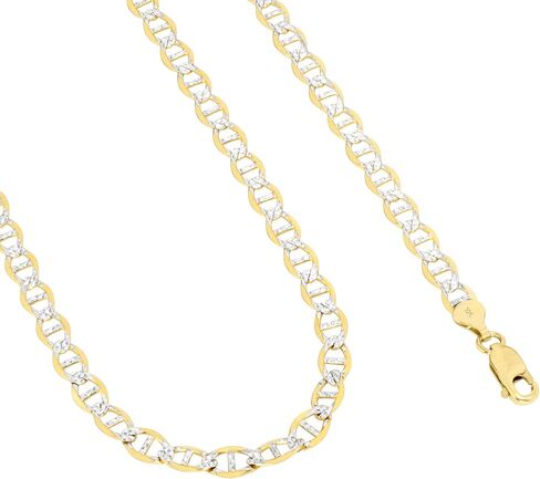 Nuragold 10k Real Yellow Gold Solid Mariner 6mm Anchor Chain Pave Diamond Cut Necklace (18"-30") Two Tone Italian Jewelry for Men & Women in Saudi Arabia
