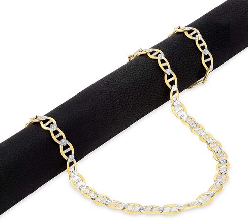 Nuragold 10k Real Yellow Gold Solid Mariner 6mm Anchor Chain Pave Diamond Cut Necklace (18"-30") Two Tone Italian Jewelry for Men & Women in Saudi Arabia