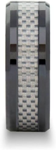 MYSTIQUE Beveled White Carbon Fiber Inlaid Ceramic Ring - 8mm in Saudi Arabia