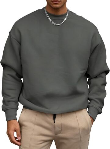 OYOANGLE Men's Crewneck Sweatshirts Long Sleeve Drop Shoulder Basic Solid Thermal Casual Pullover Shirt in Saudi Arabia
