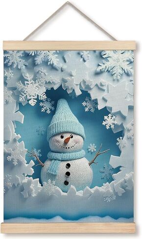 Qykwz Blue Christmas Snowman Wall Art Poster, Blue Snowman Decor, Pastel Xmas Snowflake Winter Holiday Wall Decor Canvas Prints for Home Bedroom Living Room, 12x16 in in Saudi Arabia