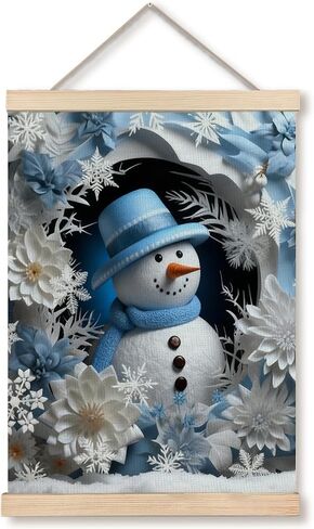 Qykwz Blue Christmas Snowman Wall Art Poster, Blue Snowman Decor, Pastel Xmas Snowflake Winter Holiday Wall Decor Canvas Prints for Home Bedroom Living Room, 12x16 in in Saudi Arabia
