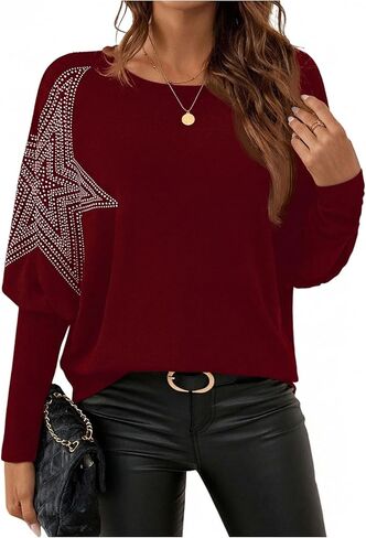 SOLY HUX Women's Long Sleeve T Shirt Rhinestone Crew Neck Casual Tee Tops Fall Clothes in Saudi Arabia