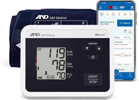 A&D Medical UltraConnect Upper Arm All-in-One Blood Pressure Monitor with Bluetooth, Blood Pressure Cuff (22 - 42 cm Range), One Click Operation in Saudi Arabia