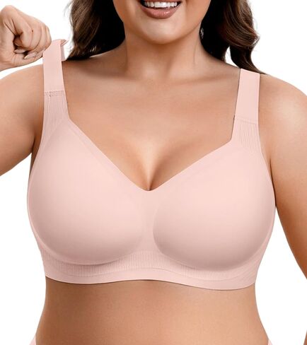 Womens Wireless Jelly Bra Comfort Plus Size Full Coverage Seamless Bras No Underwire Buttery Soft Push Up T-Shirt Bra in Saudi Arabia