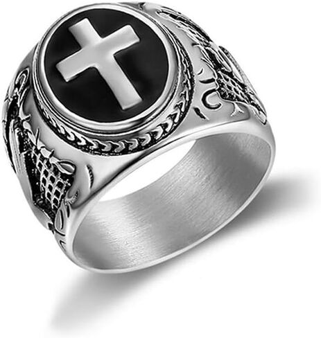 FATACI Vintage Men Ring Stainless Steel Religious Prayer Holy Cross Ring with Black Enamel Christian Jewelry Size8-12 in Saudi Arabia