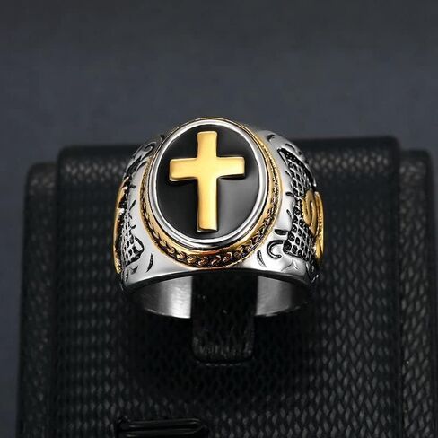 FATACI Vintage Men Ring Stainless Steel Religious Prayer Holy Cross Ring with Black Enamel Christian Jewelry Size8-12 in Saudi Arabia