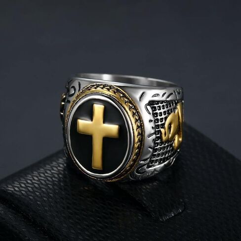 FATACI Vintage Men Ring Stainless Steel Religious Prayer Holy Cross Ring with Black Enamel Christian Jewelry Size8-12 in Saudi Arabia