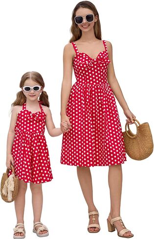 AWIBMK Mommy and Me Vintage Dress Bowknot Sweetheart Neck Smocked Back A-line Mother Daughter Tea Party Holiday Dresses in Saudi Arabia