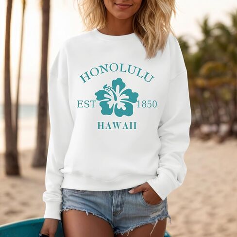Hawaii Sweatshirts for Women Hawaiian Hibiscus Graphic Sweatshirt Oversized Cute Crewnecks Pullover in Saudi Arabia