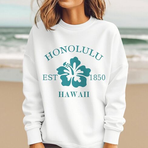 Hawaii Sweatshirts for Women Hawaiian Hibiscus Graphic Sweatshirt Oversized Cute Crewnecks Pullover in Saudi Arabia