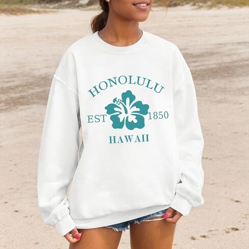 Hawaii Sweatshirts for Women Hawaiian Hibiscus Graphic Sweatshirt Oversized Cute Crewnecks Pullover in Saudi Arabia