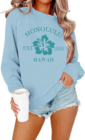 Hawaii Sweatshirts for Women Hawaiian Hibiscus Graphic Sweatshirt Oversized Cute Crewnecks Pullover in Saudi Arabia