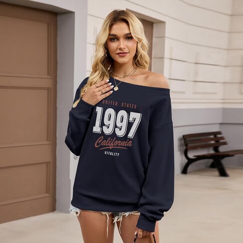 Off The Shoulder Sweatshirts for Women California Vintage Sweatshirt Letter Graphic One Shoulder Top Baggy Pullover in Saudi Arabia