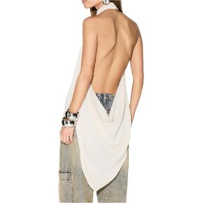 OYOANGLE Women's Draped Open Back Blouse Sleeveless Asymmetrical Hem Shirt Rave Halter Tops in Saudi Arabia