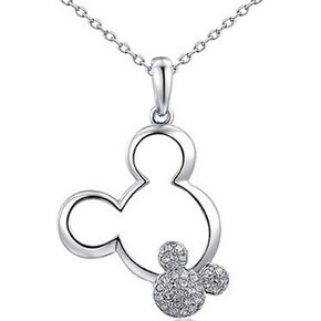 Rose-Golden Plated Heart with The Twins Mickey Necklaces for Women (Silver) in Saudi Arabia