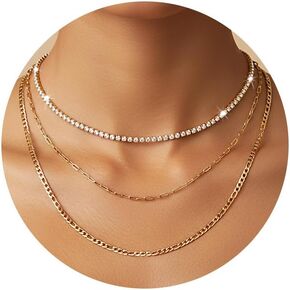 Layered Necklaces for Women, Dainty 14K Gold Plated Chain Choker Necklace Stack, Simple Gold Layered Herringbone Necklace Set Stackable Gold Chain Necklaces for Women Trendy Gold Jewelry Gifts in Saudi Arabia