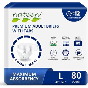Nateen Combi Maxi Adult Diapers with Tabs for Women and Men, Maximum Absorbency Protective Incontinence Briefs, Overnight Leakproof and Skin-Friendly Incontinence Underwear. Medium, 10Count in Saudi Arabia