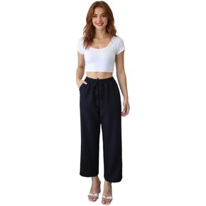 Women's Elastic Waist Wide Leg Lounge Pants - High Waisted Casual Long Pants with Pocket | Soft Palazzo Trousers in Saudi Arabia