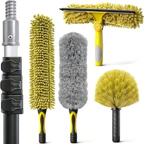 20 Foot Cobweb Duster with Extension Pole, 4-12ft Dusters for Cleaning with Bristles, High Reach Feather Duster for Outdoor Indoor, 4-Stage Spider Web Remover with Telescopic Pole for Ceiling Wall in Kuwait