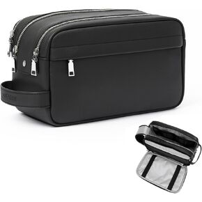 حقيبة سفر لأدوات الزينة للرجال من MIRASON حقيبة سفر جلدية لمستلزمات الزينة، مجموعة Dopp حقيبة استحمام مقاومة للماء لحلاقة الحمام وهدايا منظمة للرجال، أسود in Kuwait
