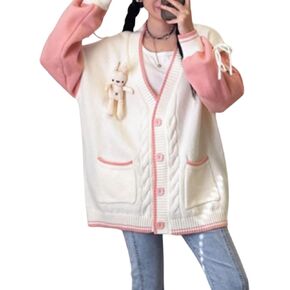 Chevara Women’s Oversized Cardigan Sweater Cute Cartoon V-Neck Long Sleeve Button Down Knitted Outerwear Coat in Saudi Arabia