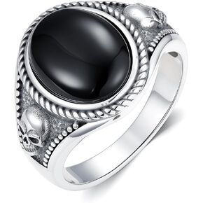 Black Onyx Skull Rings for Men 925 Sterling Silver Gothic Vintage Oval Black Onyx Gemstone Skull Ring Jewelry Gifts for Father in Saudi Arabia