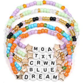 AICase لهدايا TXT Merch أساور مستوحاة 5 قطع قابلة للتكديس ومطاطة مطرزة أساور الصداقة للحفلات الموسيقية المضيئة الزي الفينيل ملصق هدايا البضائع لمحبي النساء عيد الميلاد عيد الميلاد تخزين in Kuwait