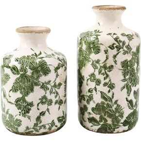 Vintage Vase for Flowers, Green Floral Chinoiserie Vase, Rustic Ceramic Vases, Large Ceramic Vases for Living Room, Office, Shelf, Tuscan Decor, Chinoiserie Decor, 7.8 Inch in Saudi Arabia