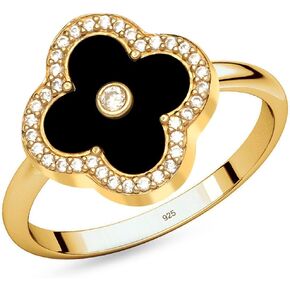 LeCalla 925 Sterling Silver Four Leaf Flower Ring for Women | 14K Gold-Plated Mother of Pearl & Cubic Zirconia Rings | Halo Clover Ring Jewelry Gift for Christmas Mothers Day Valentines Day(Sizes 6–8No.) in Saudi Arabia