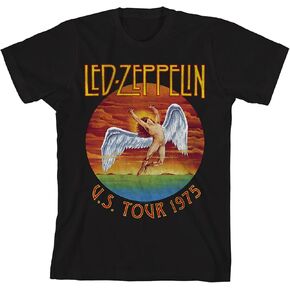 تي شيرت Led Zeppelin U.S. Tour 1975 بشعار الفرقة للأولاد أسود برقبة دائرية وأكمام قصيرة in Kuwait
