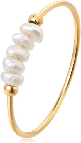 Freshwater Pearl Ring for women,Dainty Minimalistic 316L Stainless Steel Gold Stacking Statement Wedding Finger Pearl Rings Holiday Gift for Women size 8 in Saudi Arabia