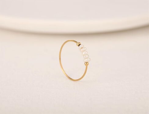 Freshwater Pearl Ring for women,Dainty Minimalistic 316L Stainless Steel Gold Stacking Statement Wedding Finger Pearl Rings Holiday Gift for Women size 8 in Saudi Arabia
