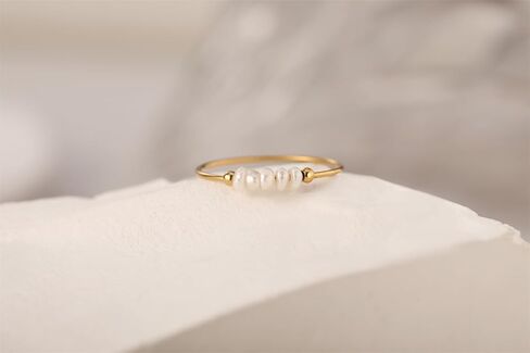 Freshwater Pearl Ring for women,Dainty Minimalistic 316L Stainless Steel Gold Stacking Statement Wedding Finger Pearl Rings Holiday Gift for Women size 8 in Saudi Arabia