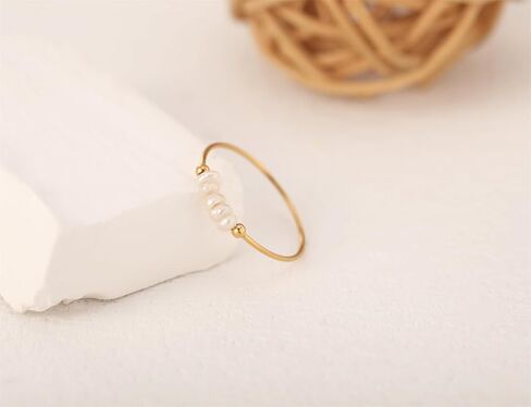 Freshwater Pearl Ring for women,Dainty Minimalistic 316L Stainless Steel Gold Stacking Statement Wedding Finger Pearl Rings Holiday Gift for Women size 8 in Saudi Arabia