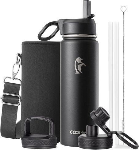 32 oz Insulated Water Bottle with Straw&3 Lids, Coolflask Stainless Steel Metal Flask Wide Mouth for Sports or Office, Non-BPA Keep Cold Up to 48 Hrs or Hot Up to 24 Hrs, Bubblegum Princess in Kuwait