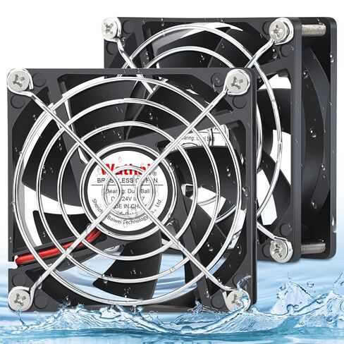 2 Pcs Wathai IP67 60mm x 25mm 24V DC Waterproof Cooling Fan Dual Ball 2 Pin for Small PC Cases, Amplifier, Terrarium DIY Cooling Ventilation Exhaust Projects in Saudi Arabia