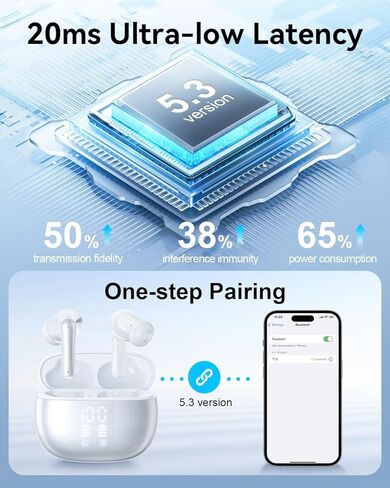 سماعات الأذن اللاسلكية سماعات Bluetooth ، براعم الأذن مع باس عميق ، وقت طويل 40 ساعة ، عرض الطاقة ، IPX7 مقاوم للماء في أذن الأذن مع ميكروف in Kuwait