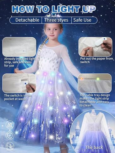 فستان الأميرة المضيئ للفتيات مع إكسسوارات وأزياء الهالوين وهدية للفتيات الصغيرات in Kuwait