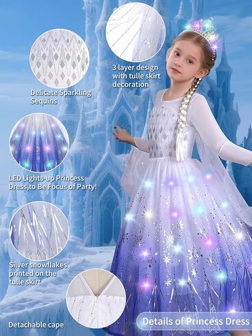 فستان الأميرة المضيئ للفتيات مع إكسسوارات وأزياء الهالوين وهدية للفتيات الصغيرات in Kuwait
