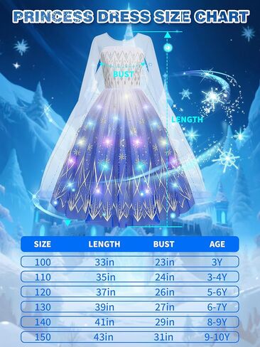 فستان الأميرة المضيئ للفتيات مع إكسسوارات وأزياء الهالوين وهدية للفتيات الصغيرات in Kuwait