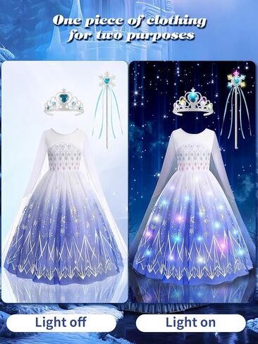 فستان الأميرة المضيئ للفتيات مع إكسسوارات وأزياء الهالوين وهدية للفتيات الصغيرات in Kuwait