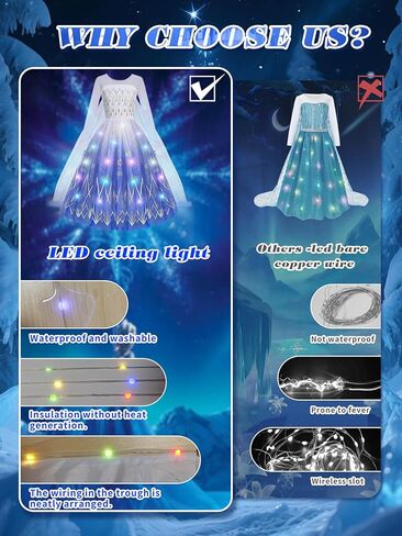 فستان الأميرة المضيئ للفتيات مع إكسسوارات وأزياء الهالوين وهدية للفتيات الصغيرات in Kuwait